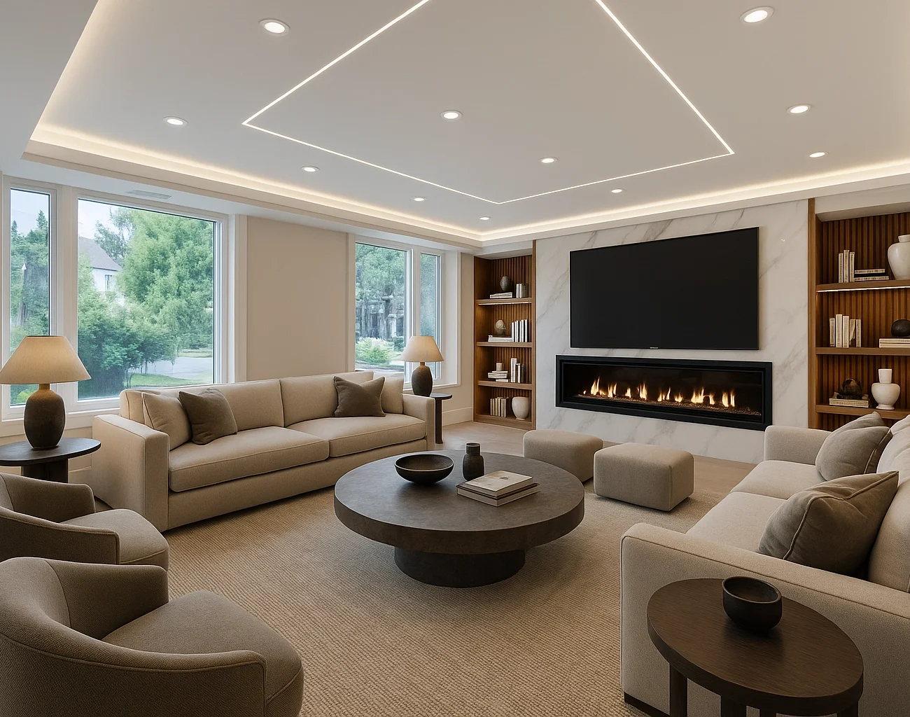 The Monaco living room at La Maison 23, shown as reference photography